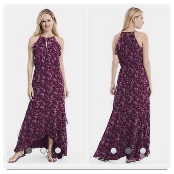 White House Black Market Dresses & Skirts - White House Black Market Dress Purple  Floral Chiffon Maxi Dress 14